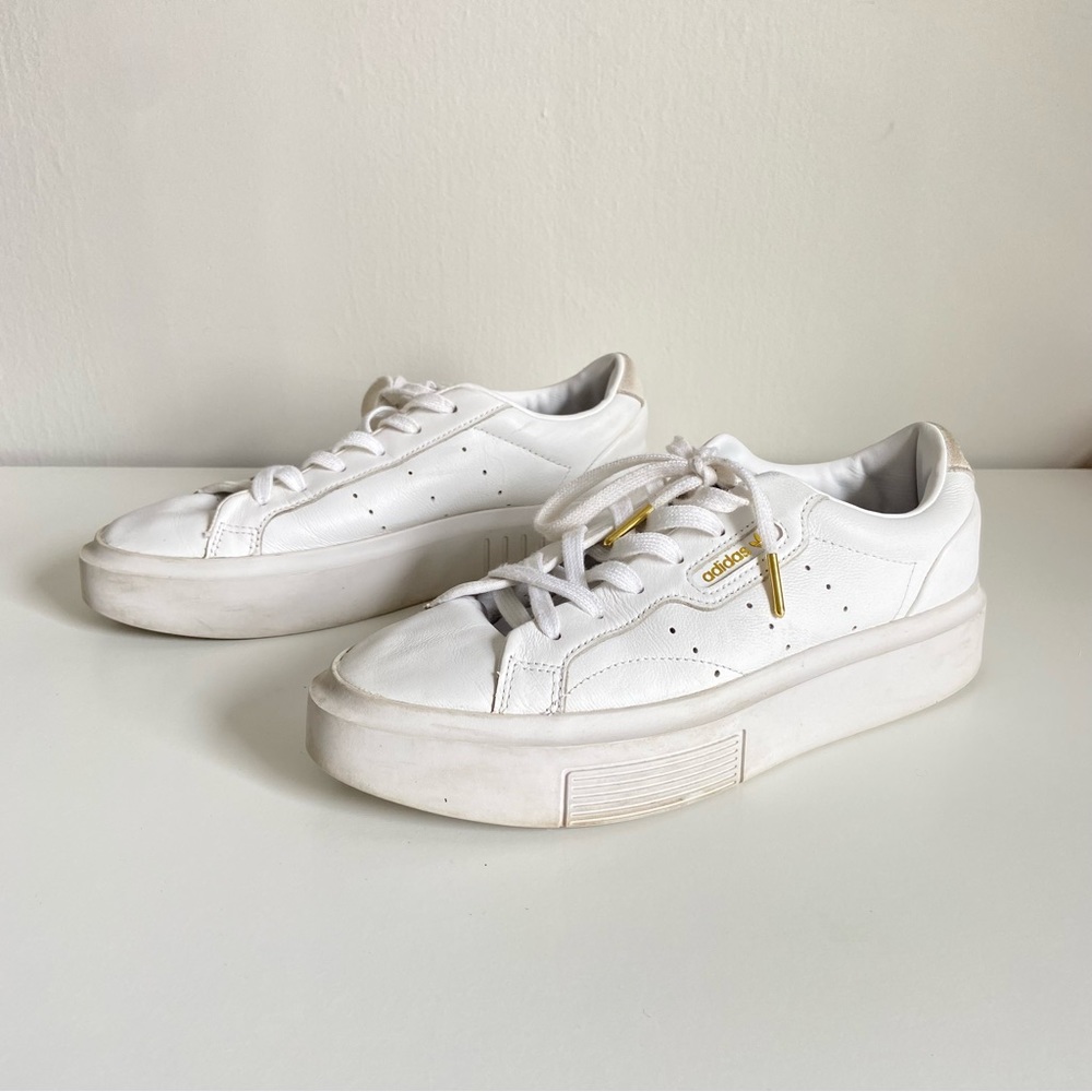 Womens Adidas Super Sleek White Leather Platform Sneaker size 8.5